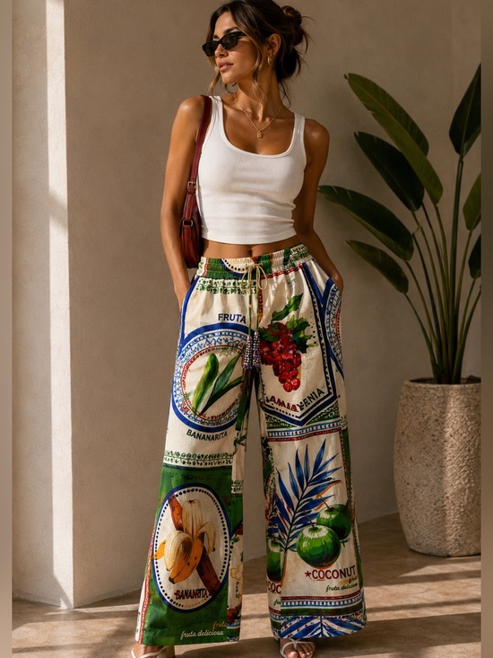 Rachel Zoe Pants - Rachel Zoe Tropical Fruit Print Linen Pants